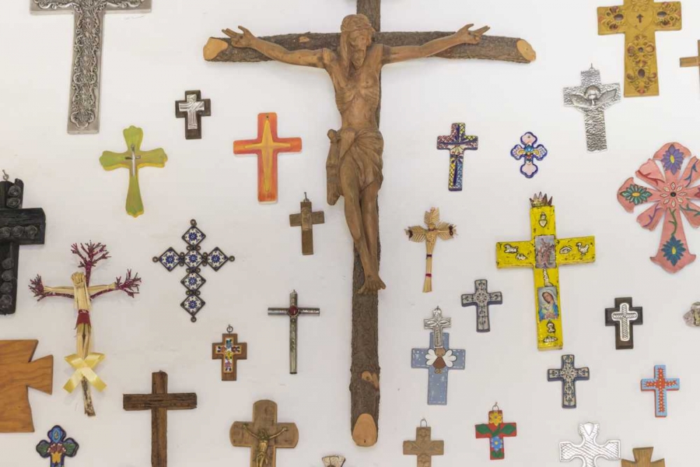 Mexico, Guanajuato Crosses displayed on a wall